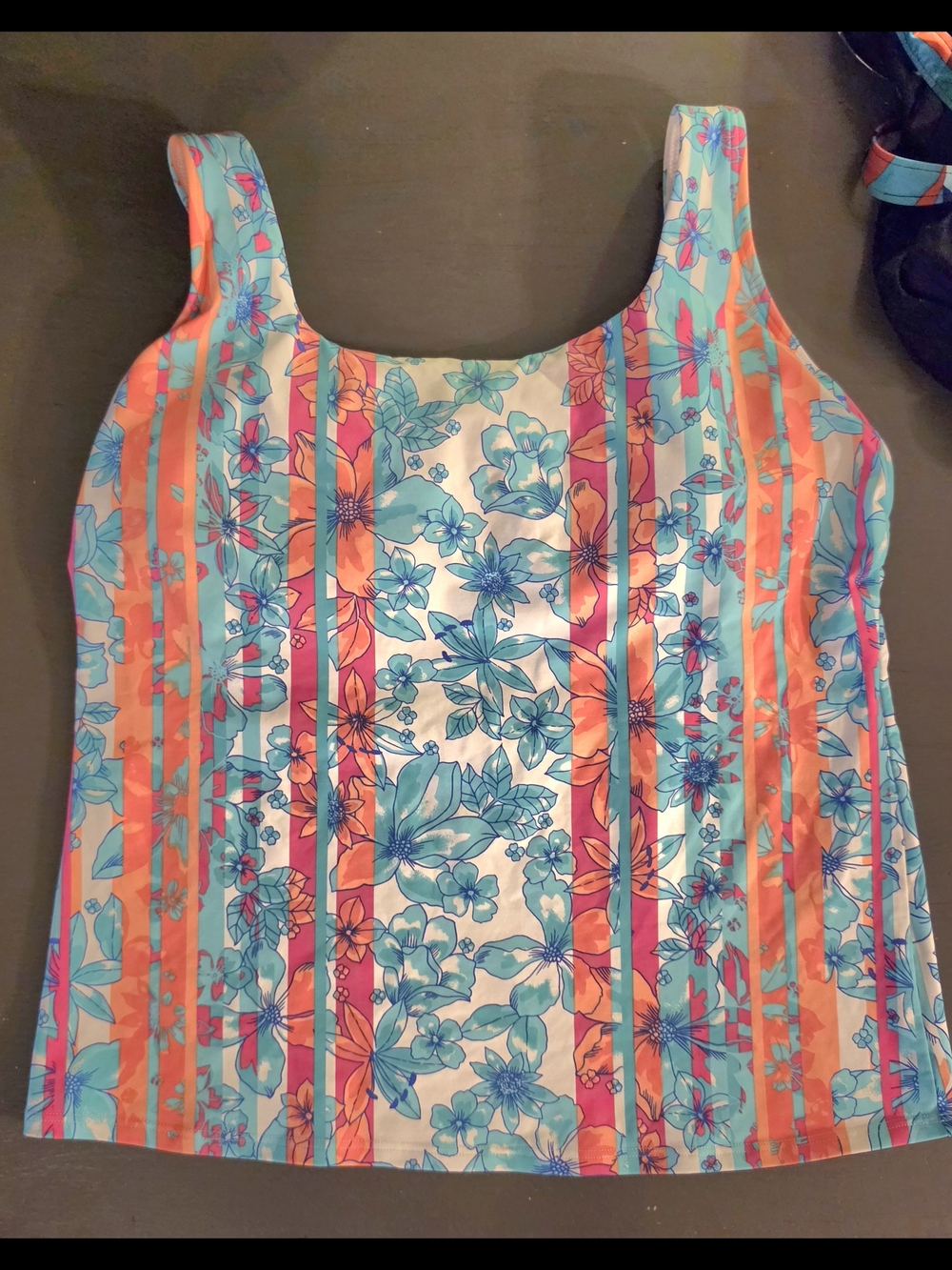Lands' End Plus Size 16DD Floral Tankini Swim Top Built-In Bra